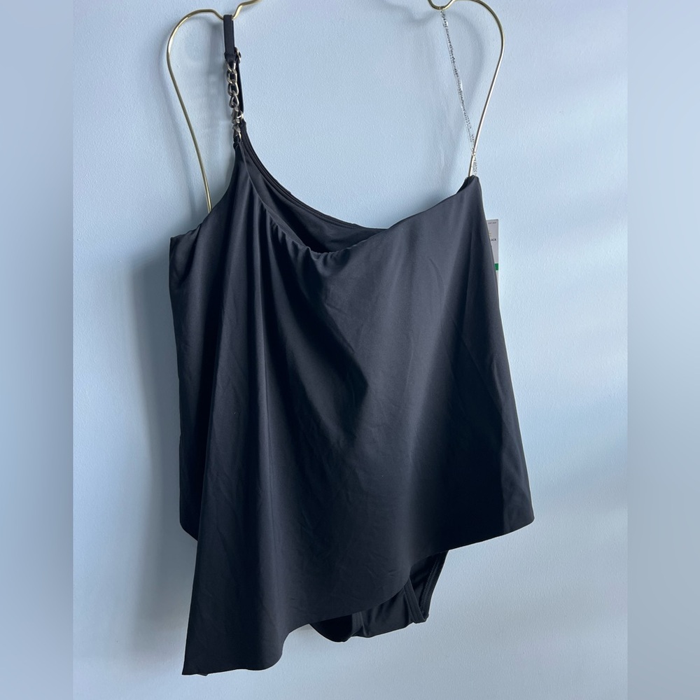 Michael Kors Women's Chain-Trim One-Shoulder Tankini Top & Bottoms Size Large